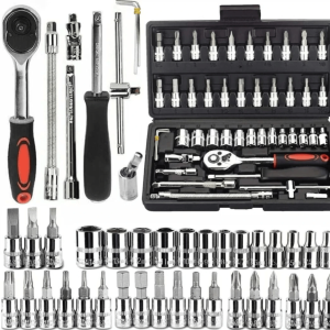 Home hv enterprise 46 pcs 1/4 inch socket set tool ratchet wrench tool kit hand tool kit long handle screwdriver set (pack of 1)